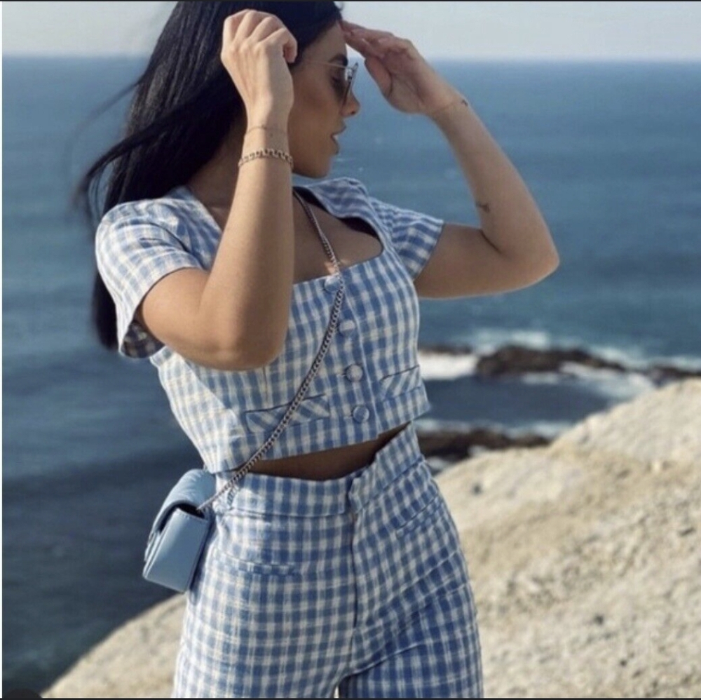 Zara Blue Checkered Women's Top